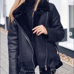 Genuine leather shearling coat